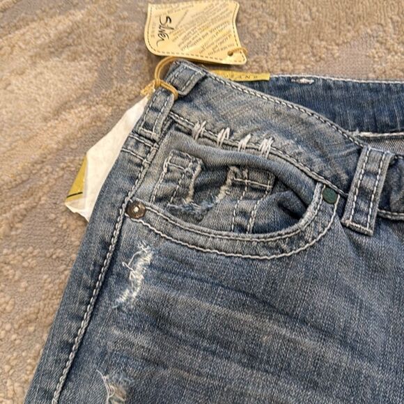 Silver Aiko flare original fit Distressed Jeans- NWT- size 30 x 31 chunky stitch - Picture 3 of 12